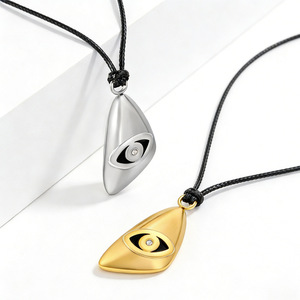 European American Style Triangular Eye Pendant Necklace With White Diamond Stainless Steel Waxed <b>Rope</b> Sweater <b>Chain</b> For Leisure - Product Image 2