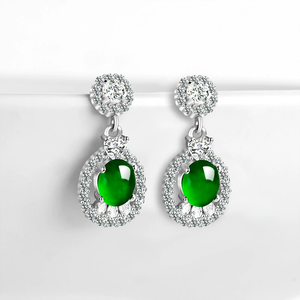 Natural <b>emerald</b> green ear ring with pearl-shaped design, ice-grade jade, S925 silver inlay, women's high-end earrings - Product Image 2