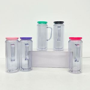 Bulk clear <b>Double</b> <b>Wall</b> Snowglobe Tumbler Glitter Acrylic Pre Drilled Hole 12oz 16oz Snow Globe Plastic Handled <b>Mug</b> Can - Product Image 2