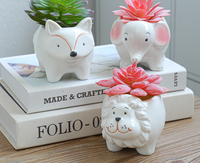 Ensemble de 6 pots de fleurs en terre cuite en céramique en forme d'animal de dessin animé mignon pour fleurs succulentes et utilisation dans le jardin