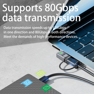 Adaptateur <span class=keywords><strong>USB</strong></span>-C portable mâle vers femelle avec cordon, transmission bidirectionnelle 80 Gbit/s, charge rapide 240 W, sortie vidéo 16K 60 Hz - Product Image 2