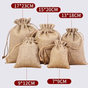 Sac à cordon en toile de jute naturelle pour cadeaux de fêtes, pochette en jute pour soins corporels, vente en gros - Product Image 2