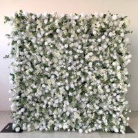 Dinding Bunga Mawar Putih Sutra 3D Buatan Tangan Ukuran 8ft X 8ft, Dekorasi Pernikahan, Kustomisasi Pabrik, Laris Manis