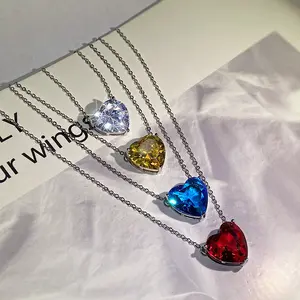 New Fashion Jewelry KYNL533-536 Minimalist Daily Multicolor Zircon Heart Shape Necklace For Women