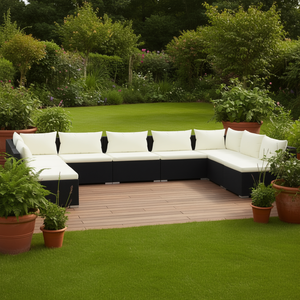 Ensemble de salon de jardin en rotin noir crème, 10 places, mobilier d'extérieur, design contemporain - Product Image 2