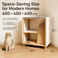 Condo multifonctionnel pour chat en bois et feutre avec gamelles en acier inoxydable pour le repos, l'escalade et le grattage