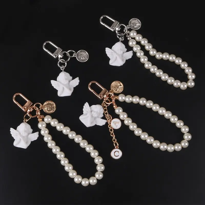 Creativo Perle bianco perla angelo portachiavi schluuns anhanger Engel lettera Perolas portachiavi auto portachiavi ciondolo borsa Charms gioielli