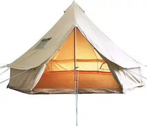 Woqi 4 Musim Tahan Air Katun Kanvas Besar Keluarga Camp Beige Bell Tent Berburu Dinding Tenda