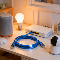 Kabel Ethernet Cat6 Biru Stok Tersedia 1.5m Outdoor&Indoor Kecepatan Tinggi 26AWG 1000Mhz Konektor RJ45 Berlapis Emas Jalinan PVC Ramah Lingkungan