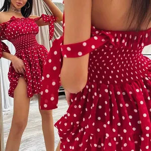 Customized Summer Polka Dot Printed Chiffon Dress Sexy Wrapped Chest Swing Dresses