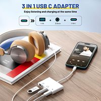 Adaptador eficiente 3 en 1 USB C a USB OTG Tipo C a divisor de auriculares de audio auxiliar de 3,5mm con Carga rápida