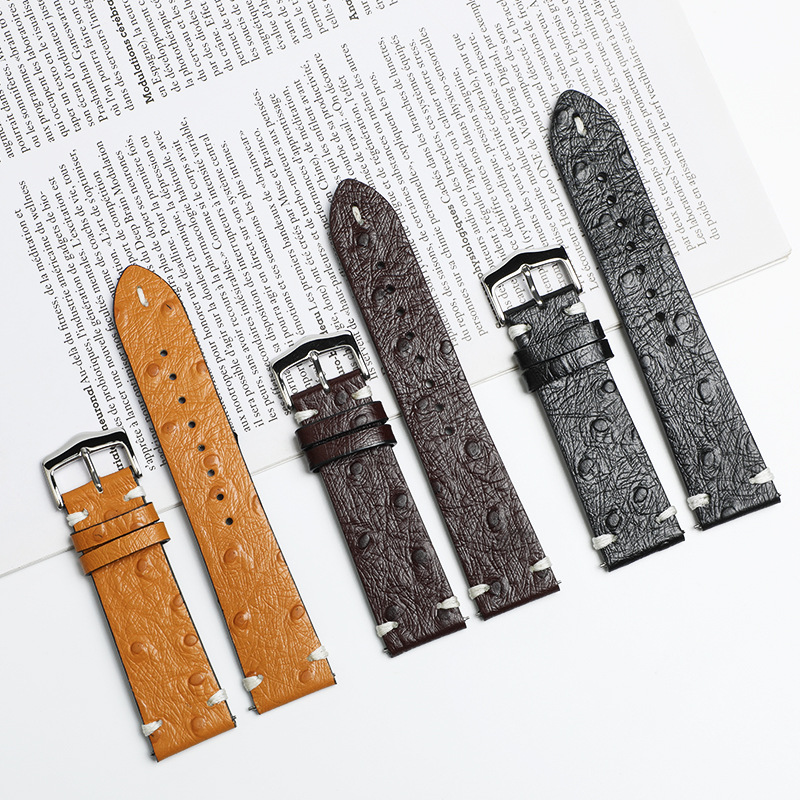 Lionorm Factory Selling Ostrich Pattern Quick Release Full Grain Watch Straps Leather 20mm 22mm Luxury Smart Watch Bands