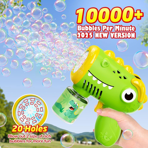 Máquina de Burbujas Automática de 20 Agujeros con Luces, Pistola de Burbujas de Dinosaurio Recargable para Niños - Product Image 2