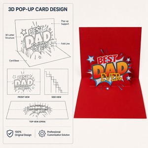 Best Dad Ever 3D Pop-Up Greeting Card Father's Day <b>Paper</b> Card With Stars And Comic Design - Product Image 5