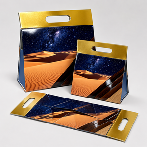 Custom Logo Foldable <b>Flat</b> <b>Pack</b> <b>Gift</b> <b>Box</b> With Die Cut Handle Luxury Paper <b>Gift</b> Packaging <b>Box</b> For Wedding Birthday Party <b>Gift</b> - Product Image 3