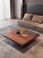 Table basse en bois massif carrée de luxe léger, style minimaliste grain wabi-sabi pour salon, usage domestique