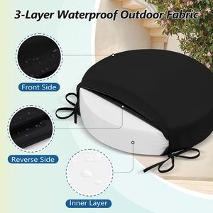 Outdoor Round Chair Cushion <b>Waterproof</b> Sponge Padding Patio Garden Seat Oval Black Machine Washable - Product Image 2