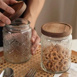 Modern Designed Kitchen Storage Counter <b>Jar</b> with Airtight Wood Lid Glass Pantry for <b>Cookies</b> Candy Coffee Condiments - Product Image 4