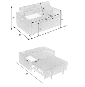 Pull-out & Push-in Foldable Reclining Black Corduroy <b>Sofa</b> with Dual Functions Movable Tabletop and USB Ports - Product Image 3
