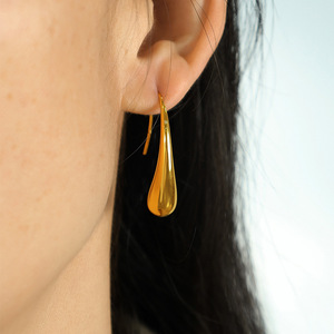 Pendientes de gancho con forma de lágrima dorada, pendientes colgantes de aleación de zinc para mujer, joyería de fiesta EH78 - Product Image 4