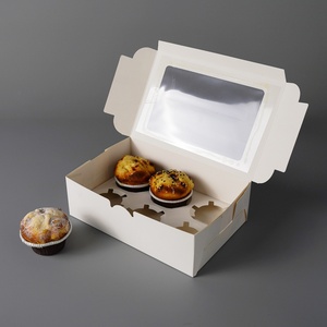 Boîte à cupcakes transparente avec 2, 4 ou 6 compartiments, en papier recyclable avec pelliculage mat, pour présentation de desserts ou service alimentaire - Product Image 1