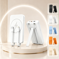 Batterie externe compacte 10000 mAh avec charge magnétique sans fil, double câble intégré, support pliable, mini batterie externe portable