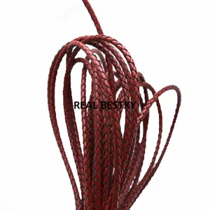 2023 approx 3mm red Round Genuine Braided Leather Rope String Cord For Jewelry Making DIY Bracelet Necklace Craft Jewelry