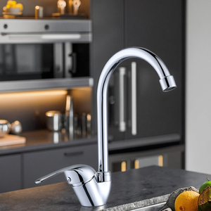 Chất lượng cao Chrome xử lý đơn linh hoạt cổ dài boong gắn nước lạnh bồn rửa nhà bếp vòi nước - Product Image 1