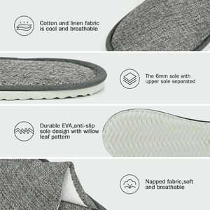 Chaussons d'hôtel à bout fermé, luxe, gris, en lin, semelle EVA, <span class=keywords><strong>spa</strong></span>, chaussons d'hôtel 5 étoiles avec logo - Product Image 2