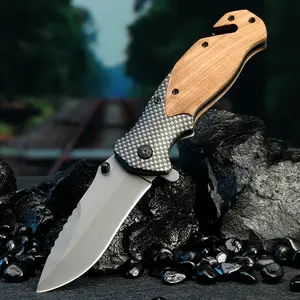 TLX50 Novo Design de acampamento em madeira de oliveira com cabo tático faca dobrável de bolso afiada EDC facas de caça ao ar livre