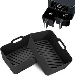 Panier de remplacement en silicone réutilisable pour friteuse à air, plateau de cuisson, <span class=keywords><strong>accessoires</strong></span> pour friteuse à air, doublures en silicone, pot pour <span class=keywords><strong>Ninja</strong></span> <span class=keywords><strong>Foodi</strong></span> Dual - Product Image 1