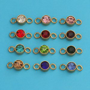 All'ingrosso 12 Birthstone doppio anello connettore diamante ciondolo in acciaio inox fai da te gioielli che fanno colorato risultati componenti - Product Image 5