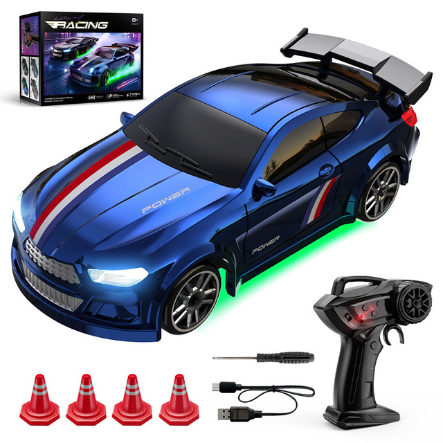Fast 4WD Drift RC Racing Car 1/64 Scale LED Lights Miniature Model Toy with Kids Indoor-Outdoor Ages 7-14