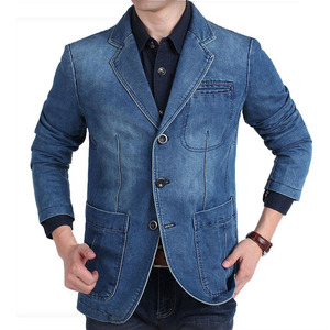 Nuevo <span class=keywords><strong>Blazer</strong></span> Vaquero para Hombre, Chaqueta de Traje Vintage de Algodón a la Moda, Talla 4XL, Abrigo Azul, Chaqueta Vaquera para Hombre, Blazers de Mezclilla Ajustados - Product Image 4