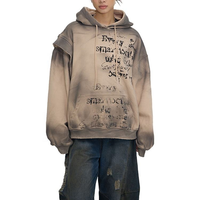 Sweat à capuche épais vintage délavé, effet usé et déchiré, style grunge, vierge pour impression DTG, vente en gros, fabricant de vêtements pour hommes