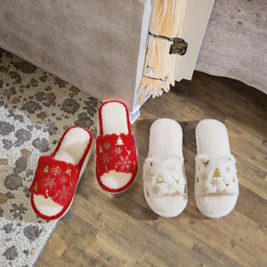 Nuevas Pantuflas de Invierno para Niña, con Forro de Peluche, Bordado Navideño, Suela de PVC, Punta Abierta, Antideslizantes, para Interiores - Product Image 2