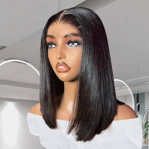 Pelucas de Cabello Humano Virgen Brasileño 13x4 Cortas, Doblemente Tejidas, con Frente de Encaje Transparente, Estilo <span class=keywords><strong>Bob</strong></span> Liso para Mujeres Negras, Venta al Por Mayor - Product Image 1