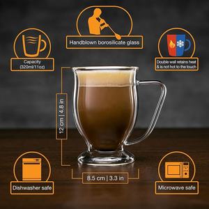 11OZ/ 320ml Lavavajillas y microondas Tazas de vidrio de doble pared para té Latte Cappuccino <span class=keywords><strong>Nespresso</strong></span> Bebidas frías y calientes - Product Image 3