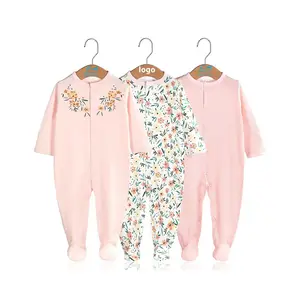 Desain Baru Pakaian Balita 100% Katun Bayi Jumpsuit Padat Lengan Panjang Bayi Onesie