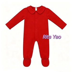 Pyjama Bébé de Noël Rouge en Coton, Combinaison à Col Peter Pan Manches Longues Monogrammée, Robe de Nuit Assortie pour Petite Fille 2026 - Product Image 4