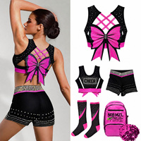 Set atasan dan rok dengan logo bordir custom, seragam latihan cheerleading