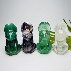Coniglietti in Cristallo Naturale Intagliati a Mano, Figurine di Animali in Cristallo Multigemme, 5-7cm, Viola e Verde, Vendita all'Ingrosso - Product Image 1