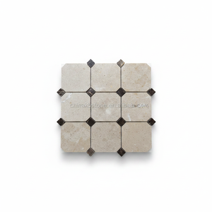Gạch ốp tường nhà bếp 12"x12" bằng đá travertine, đá vôi, lát ghép hình bát giác, mảnh ghép đá cẩm thạch