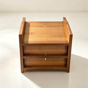 Double <b>Drawer</b> Bamboo Desktop Organizer Minimalist Standing Type Office <b>Storage</b> <b>Box</b> for Student Desk Organization - Product Image 2