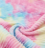 Tissu en flanelle rayé tie-dye arc-en-ciel 100% polyester, peluche douce pour couverture et vêtements de nuit pour enfants