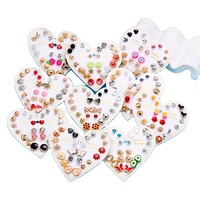 Grosir 12 Pasang Set Perhiasan Telinga Trendy Bentuk Hati & Bunga Bintang Kecil, Mutiara Imitasi & Batu Zirkon Rhinestone Cantik Untuk Wanita