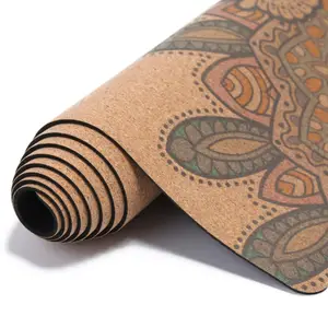 定制图案5毫米厚度环保天然软木TPE瑜伽垫地毯