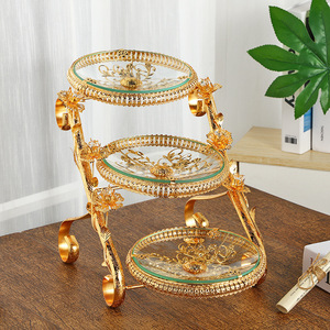 Nouveau Style Or Métal Et Verre Paniers De Fruits À Plusieurs Niveaux Cupcake Stand Assiette À Dessert De Style Européen Gâteau Stand Fruits Bonbons Tour - Product Image 2