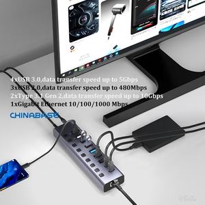 Hub <span class=keywords><strong>USB</strong></span> alimenté 3.0 10 ports <span class=keywords><strong>USB</strong></span> 3.0 Ports de transfert de données en aluminium durables Ports de charge intelligents avec interrupteurs marche/arrêt individuels - Product Image 4