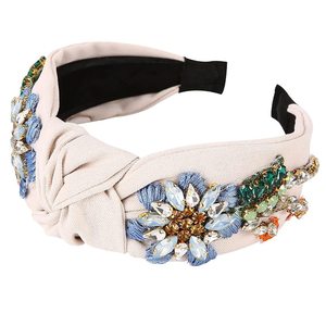 Hua Liyu Bandeau noué en strass et cristal pour femme, accessoires de mode pour cheveux, noir, bleu ciel, blanc cassé - Product Image 4